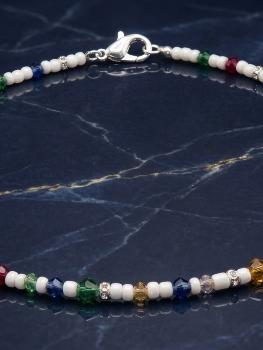 Handmade Beaded Rainbow Crystal & White Seed Bead Choker Necklace
